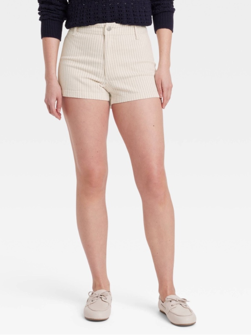 Universal Thread High-Rise Sailor Denim Shorts - Cream Striped Size 12 NWT